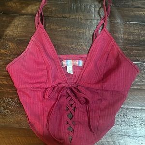 Small Urban Outfitters adjustable laced up crop top burgundy